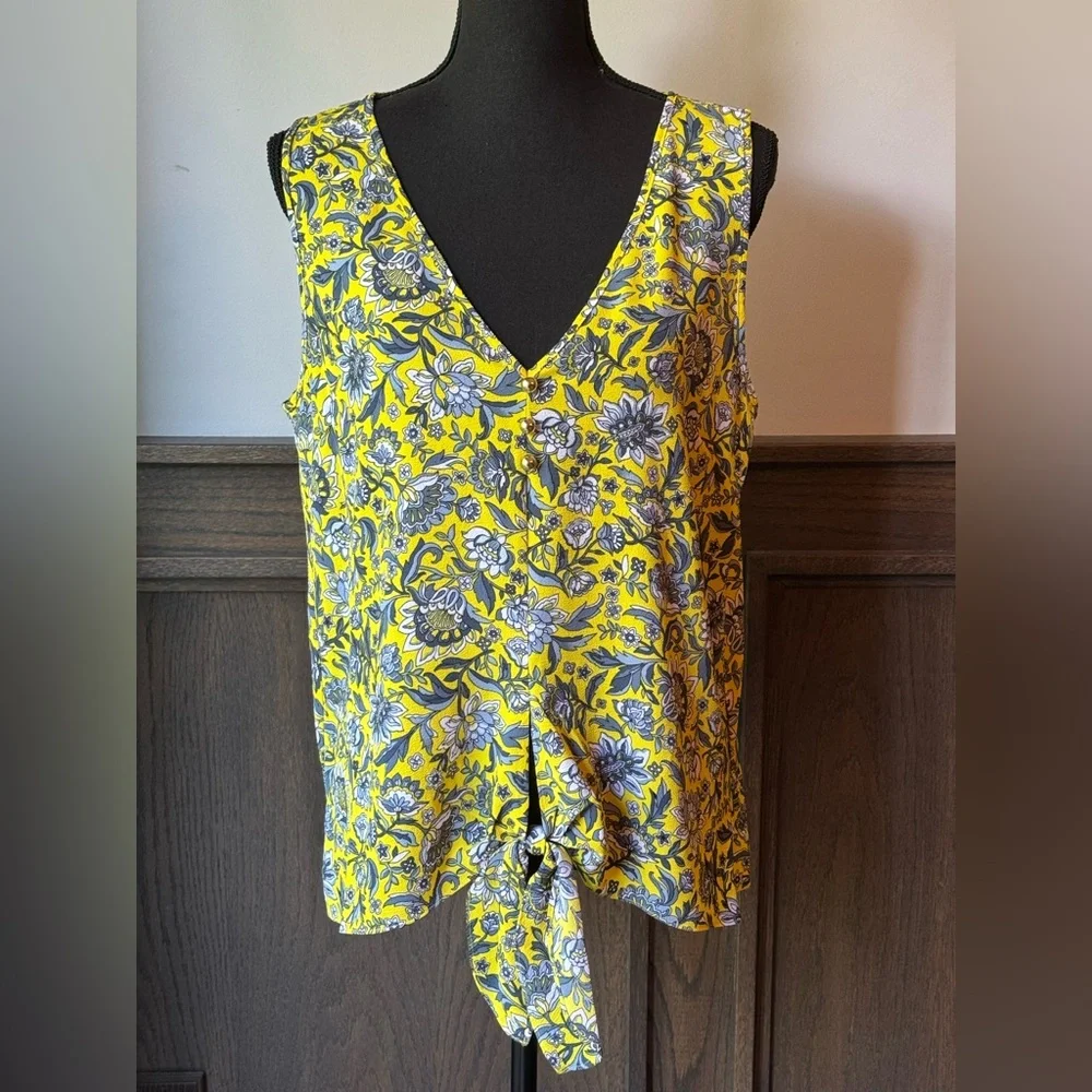 MICHAEL Michael Kors - Floral Yellow Sleeveless lightweight flowy Top - Picture 1 of 9